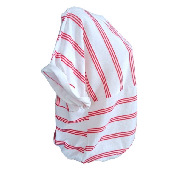XL Vintage Women's Top Ms. Tops California Red White Striped Short Sleeve Blouse - Picture 3 of 6